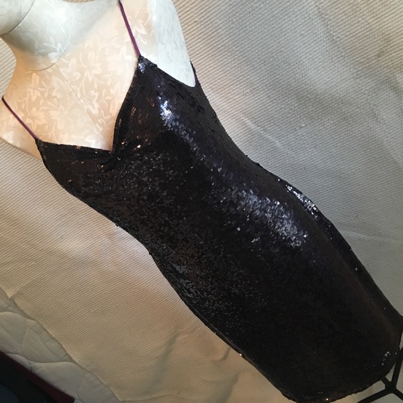 VTG S 90s Dress Purple Sequin Silk Backless Gown - Picture 7 of 8